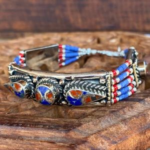 🆕🆕🆕✨TIBETAN SILVER LAPIS +CORAL EHNIC BRACELET